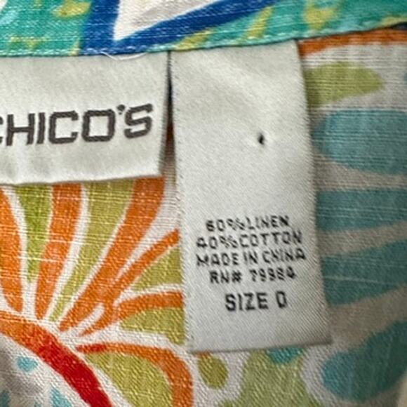 Chico's Tunic Blouse XS Linen Blend Tropical Print Colorful Summer Lightweight - Picture 6 of 9